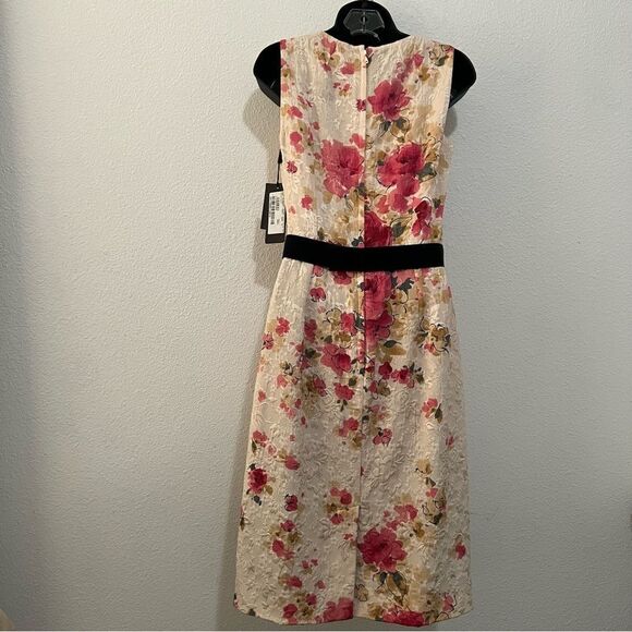 NWT DOLCE & GABBANA Dress Pink Cream Floral Jacquard Black Sleeveless Dress 42 6 - Picture 9 of 16